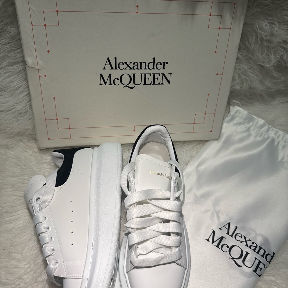 Alexander McQueen White Sneakers with Black Heel Tab